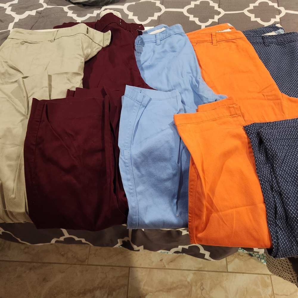 Lot of Dockers Women's Pants in Khaki, Burgundy, Light Blue, Orange, Navy Print